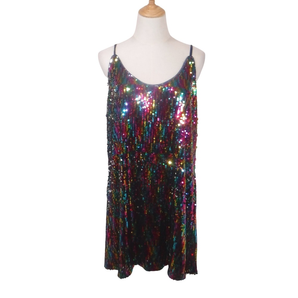 Allegra K‎ Womens Rainbow Sequin Mini Dress XL Sleeveless Party Clubwear NWT